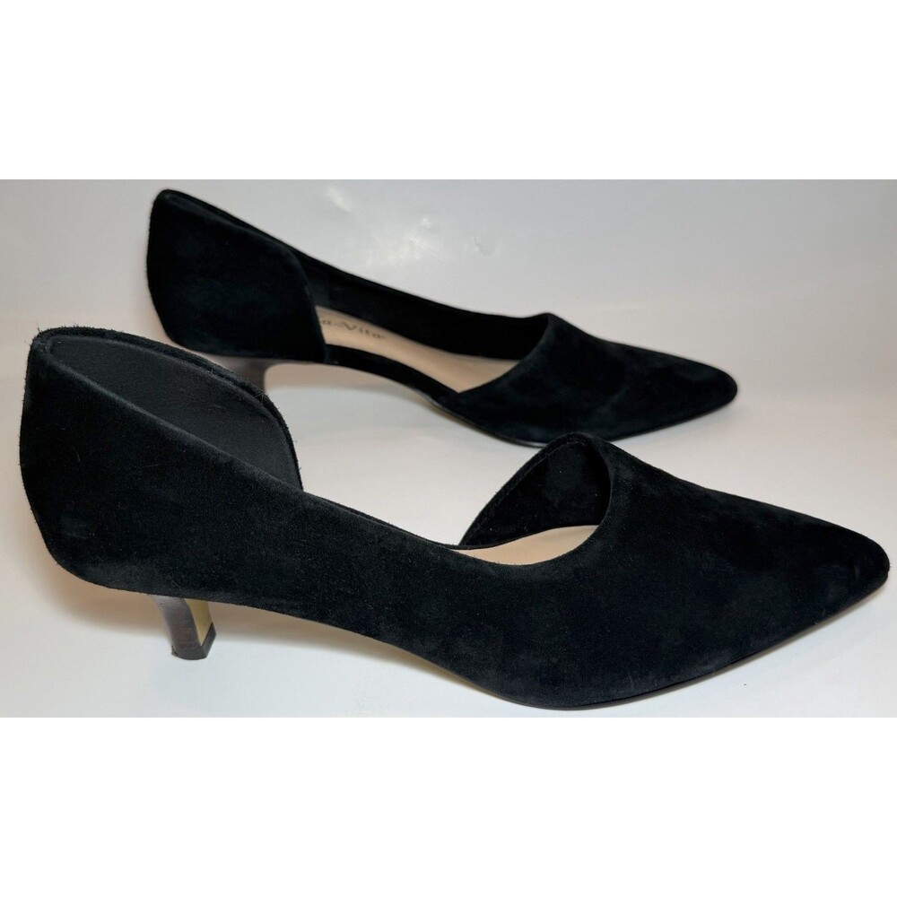 Bella Vita Quilla Black Suede D’Orsay Kitten Heel Pumps Pointed Toe 8M Leather